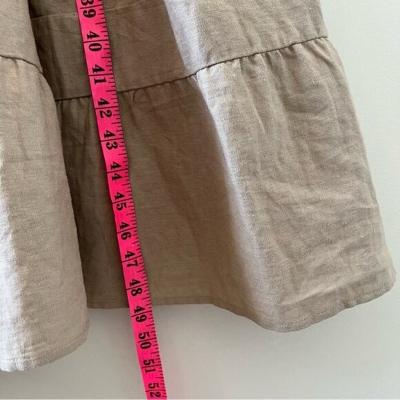 House Of Harlow 1960 Tan Linen Blend Tiered Plunge V Neck Midi Dress Size Medium - Picture 9 of 11